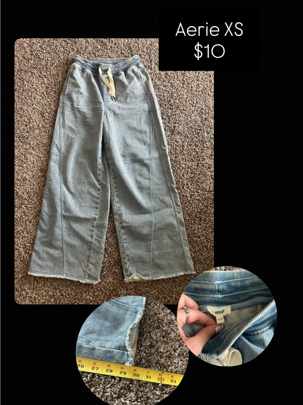 aerie Light Blue Wide-Leg Drawstring Jeans